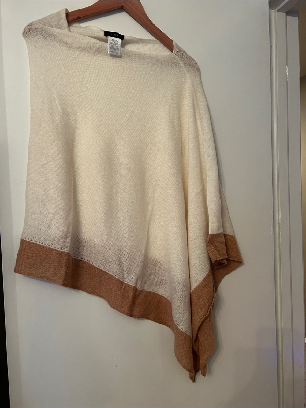 J. Crew Cream and Tan Colorblock Poncho wool cashmere free size